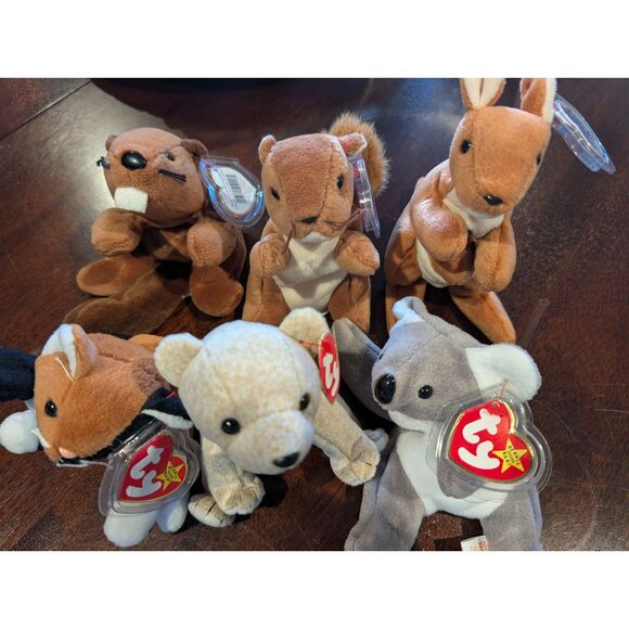 Woodland Critters Beanie Baby Bundle – Nuts, Almond, Chip, Mel, Bucky, Pouch - Picture 1 of 7